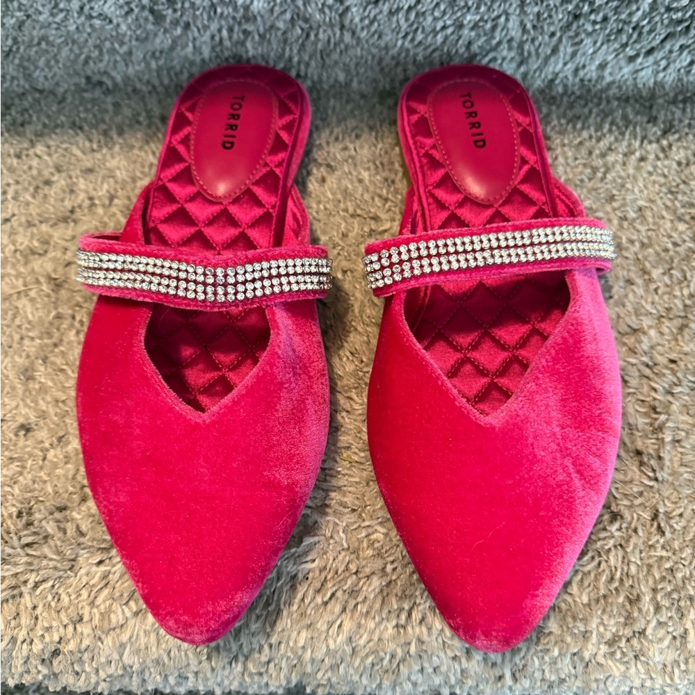 Torrid Fuchsia Velvet Mules with Rhinestone Strap
